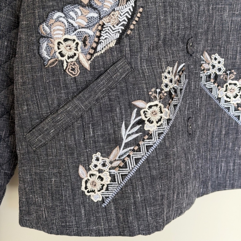 Young Threads Quilted Cotton Embroidered Button Front Jacket L/XL Charcoal NEW! - Picture 5 of 6